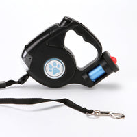 HKM-0698685 Retractable Dog Leash with Flashlight and Waste Bag Storage, Scalable Design, Blue/Black/Red