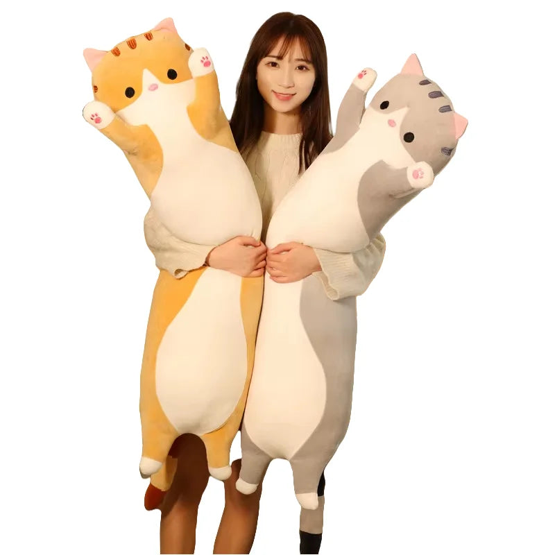 HKM-070035 Cute Cartoon Cat Plush Pillow - Soft Long Cat Stuffed Toy for Kids, Home Decoration - Available in Various Sizes