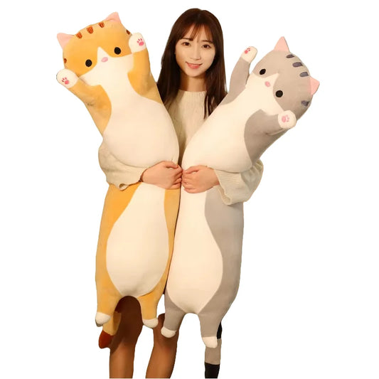 HKM-070035 Cute Cartoon Cat Plush Pillow - Soft Long Cat Stuffed Toy for Kids, Home Decoration - Available in Various Sizes