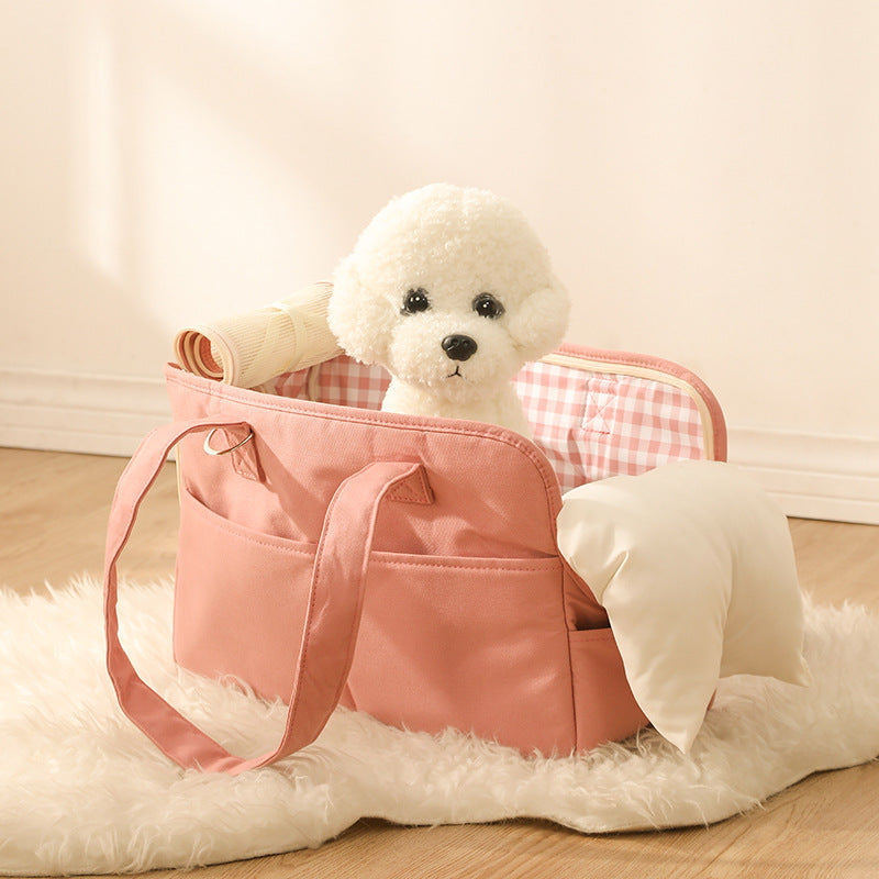 HKM-0701117 Large Capacity Cotton Pet Outing Bag for Dogs and Cats - Off-White, Peach, Light Gray