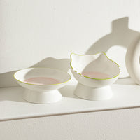 HKM-0704829 Hand-Painted Ceramic Cat Bowl with Ears - Unique Pet Tableware for Cats
