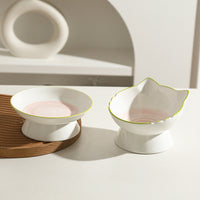 HKM-0704829 Hand-Painted Ceramic Cat Bowl with Ears - Unique Pet Tableware for Cats