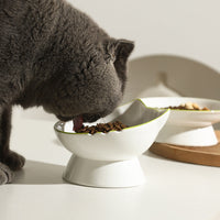 HKM-0704829 Hand-Painted Ceramic Cat Bowl with Ears - Unique Pet Tableware for Cats