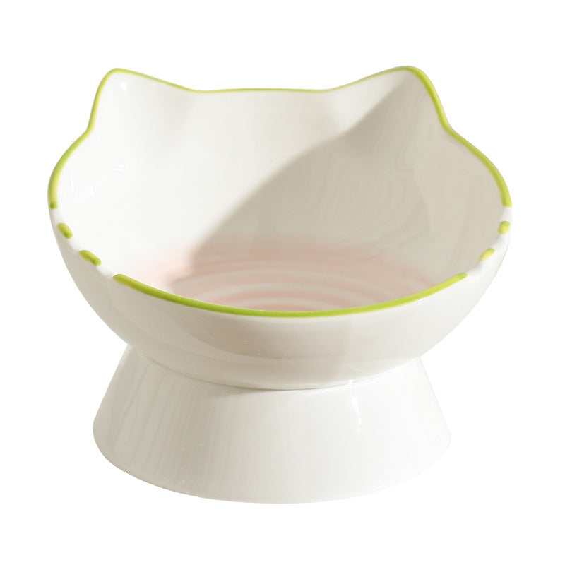 HKM-0704829 Hand-Painted Ceramic Cat Bowl with Ears - Unique Pet Tableware for Cats
