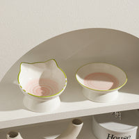 HKM-0704829 Hand-Painted Ceramic Cat Bowl with Ears - Unique Pet Tableware for Cats