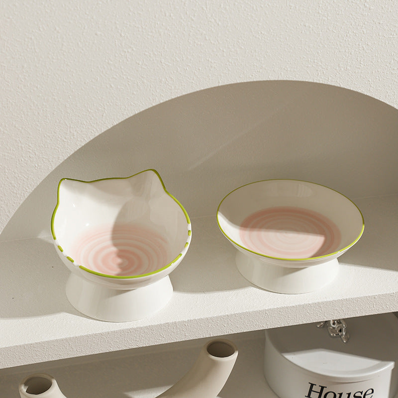 HKM-0704829 Hand-Painted Ceramic Cat Bowl with Ears - Unique Pet Tableware for Cats