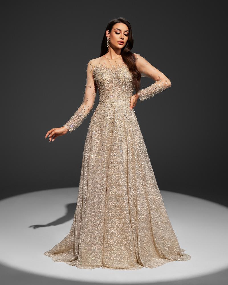 HKM-070483 Champagne Evening Gown for Women - Elegant Model EZ25063