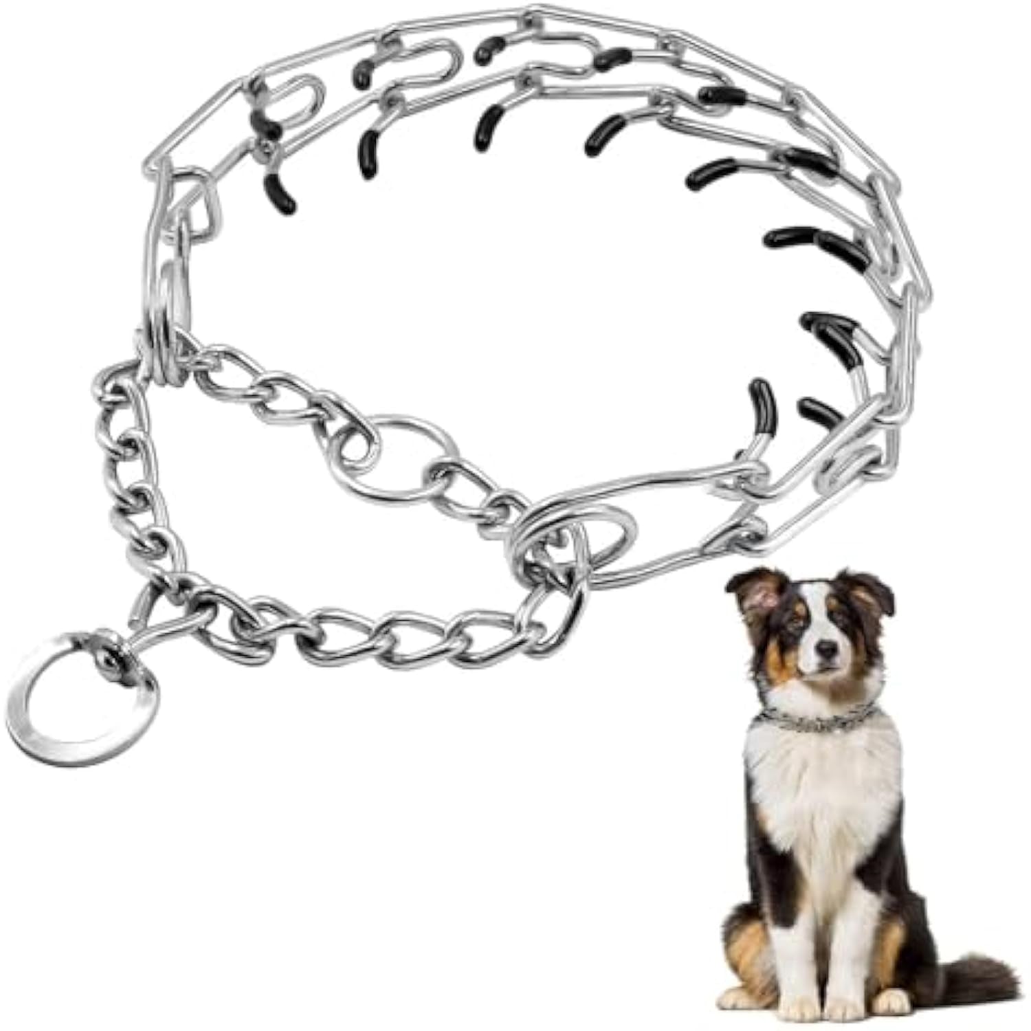 HKM-0706109 Adjustable Stainless Steel Dog Prong Training Collar with Comfort Rubber Tips for Medium and Small Dogs