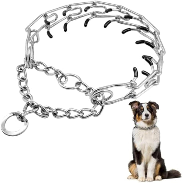 HKM-0706109 Adjustable Stainless Steel Dog Prong Training Collar with Comfort Rubber Tips for Medium and Small Dogs