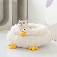 HKM-0708669 Universal Cat Bed for All Seasons - Soft Lion Velvet and Crystal Velvet, 49x49x21cm Pet Kennel in White