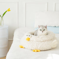HKM-0708669 Universal Cat Bed for All Seasons - Soft Lion Velvet and Crystal Velvet, 49x49x21cm Pet Kennel in White
