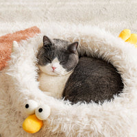 HKM-0708669 Universal Cat Bed for All Seasons - Soft Lion Velvet and Crystal Velvet, 49x49x21cm Pet Kennel in White