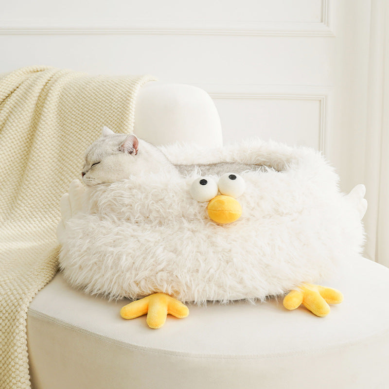 HKM-0708669 Universal Cat Bed for All Seasons - Soft Lion Velvet and Crystal Velvet, 49x49x21cm Pet Kennel in White