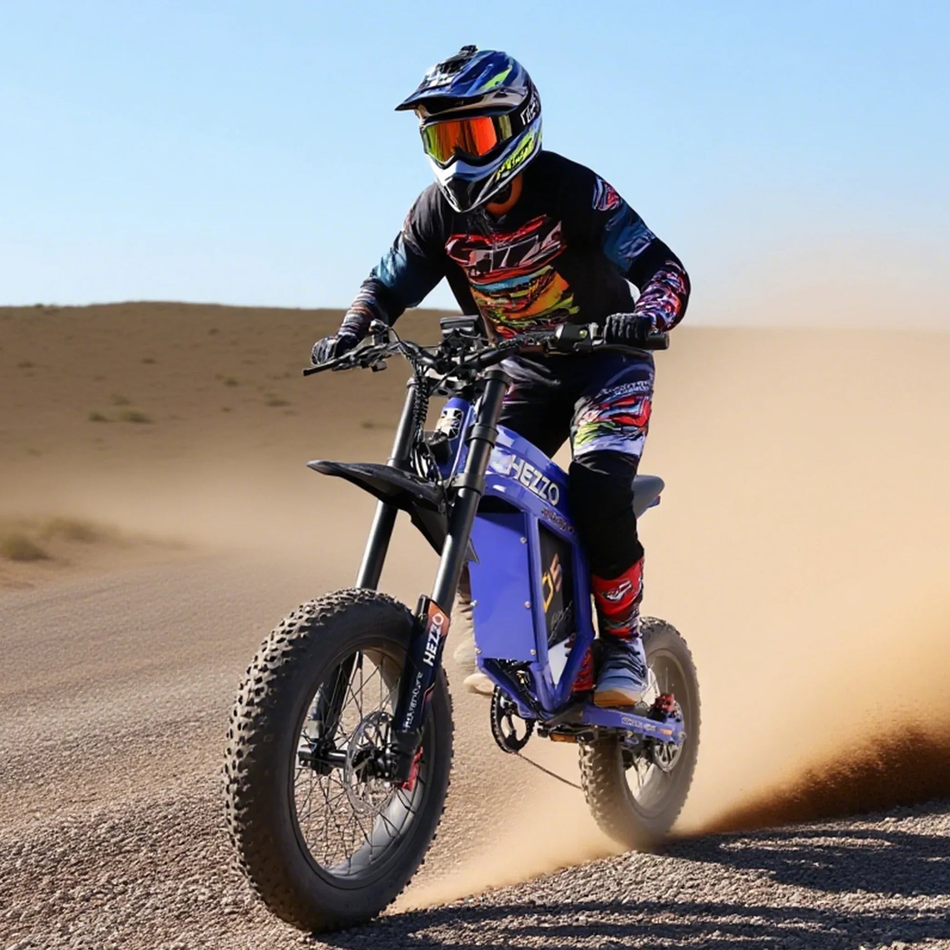HKM-070867 60V 3000W Electric Dirt Bike with 46MPH Top Speed, 30Ah Battery, 20-Inch Off-Road Tires, Dual Hydraulic Suspension