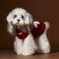HKM-0709181 Schnauzer Teddy Bichon Cozy Sleeveless Wool Sweater Vest in Red and Beige