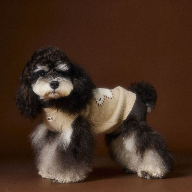 HKM-0709181 Schnauzer Teddy Bichon Cozy Sleeveless Wool Sweater Vest in Red and Beige