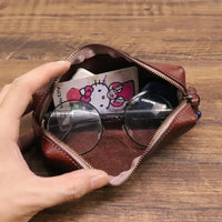 HKM-070995 Handmade Cowhide Large Capacity Zipper Storage Bag for Glasses and Accessories
