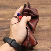 HKM-070995 Handmade Cowhide Large Capacity Zipper Storage Bag for Glasses and Accessories