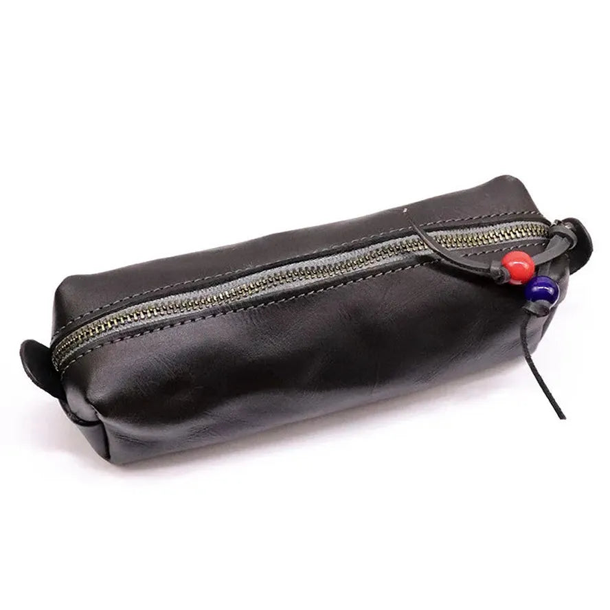 HKM-070995 Handmade Cowhide Large Capacity Zipper Storage Bag for Glasses and Accessories