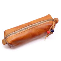 HKM-070995 Handmade Cowhide Large Capacity Zipper Storage Bag for Glasses and Accessories
