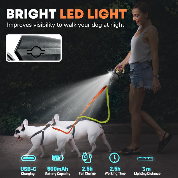 HKM-0710205 Double-Ended Automatic Retractable Leash for Two Pets, Durable ABS Design in Multiple Colors