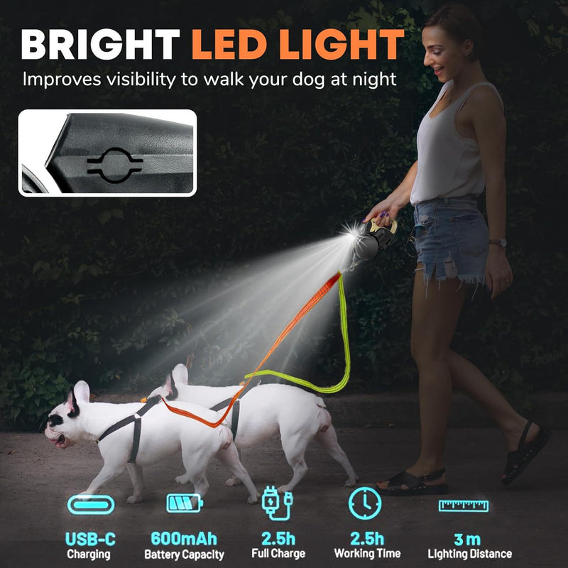 HKM-0710205 Double-Ended Automatic Retractable Leash for Two Pets, Durable ABS Design in Multiple Colors