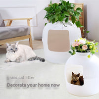 HKM-0710461 Four Seasons Closed Cat Nest - Plastic Pet Bed in White and Brown, 50x50x52cm