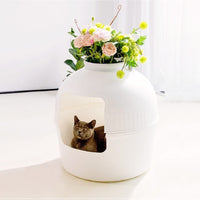 HKM-0710461 Four Seasons Closed Cat Nest - Plastic Pet Bed in White and Brown, 50x50x52cm
