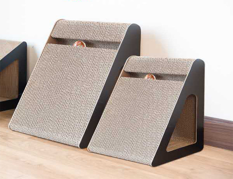 HKM-0710589 Triangle Cat Scratch Board - Corrugated Paper Claw Sharpener in Minimalist Black Design