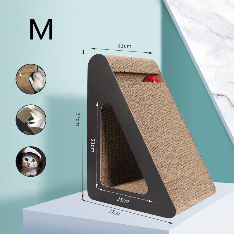 HKM-0710589 Triangle Cat Scratch Board - Corrugated Paper Claw Sharpener in Minimalist Black Design