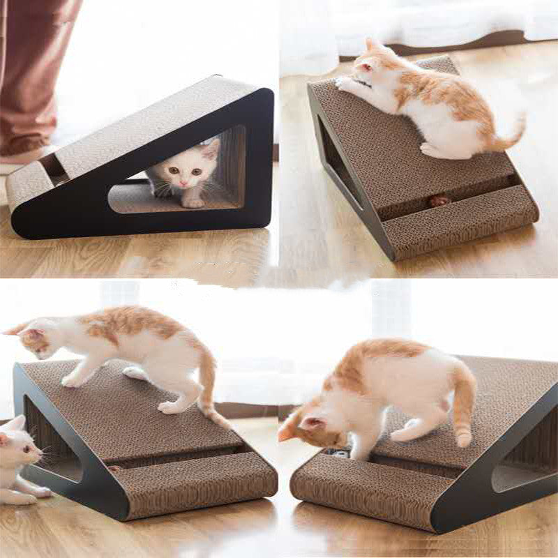 HKM-0710589 Triangle Cat Scratch Board - Corrugated Paper Claw Sharpener in Minimalist Black Design