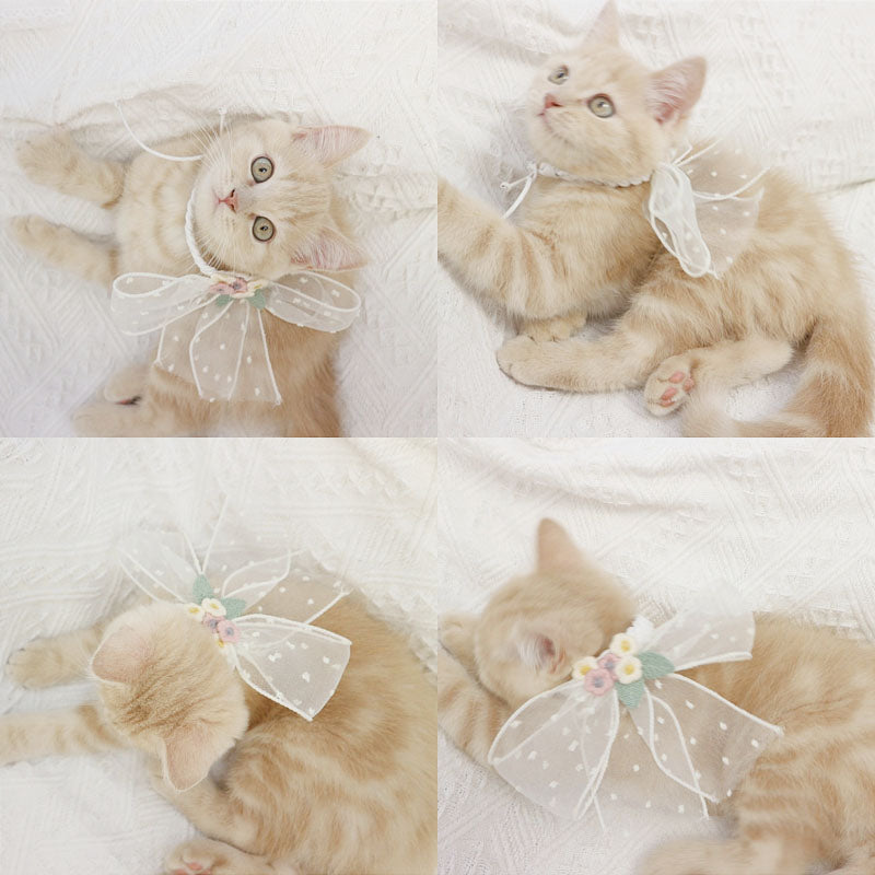 HKM-0712637 Elegant Pet Necklace Bow Tie Jewelry for Small Dogs in Pink or Blue Beige
