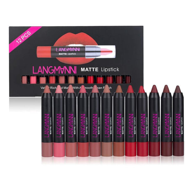 HKM-071315 12-Piece Long Lasting Matte Lipstick Set - Universal Shade Range, 5g Each