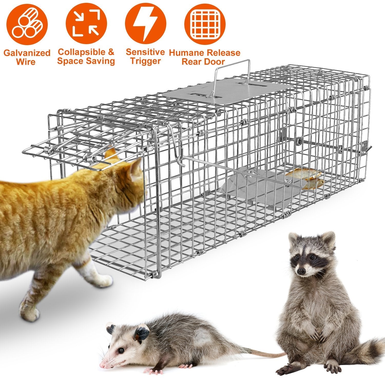 HKM-0714045 Foldable Galvanized Wire Live Animal Trap Cage for Cats and Small Animals Under 4.4 lbs