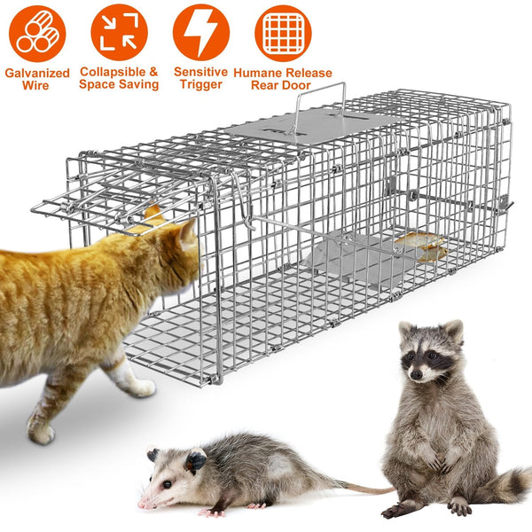 HKM-0714045 Foldable Galvanized Wire Live Animal Trap Cage for Cats and Small Animals Under 4.4 lbs