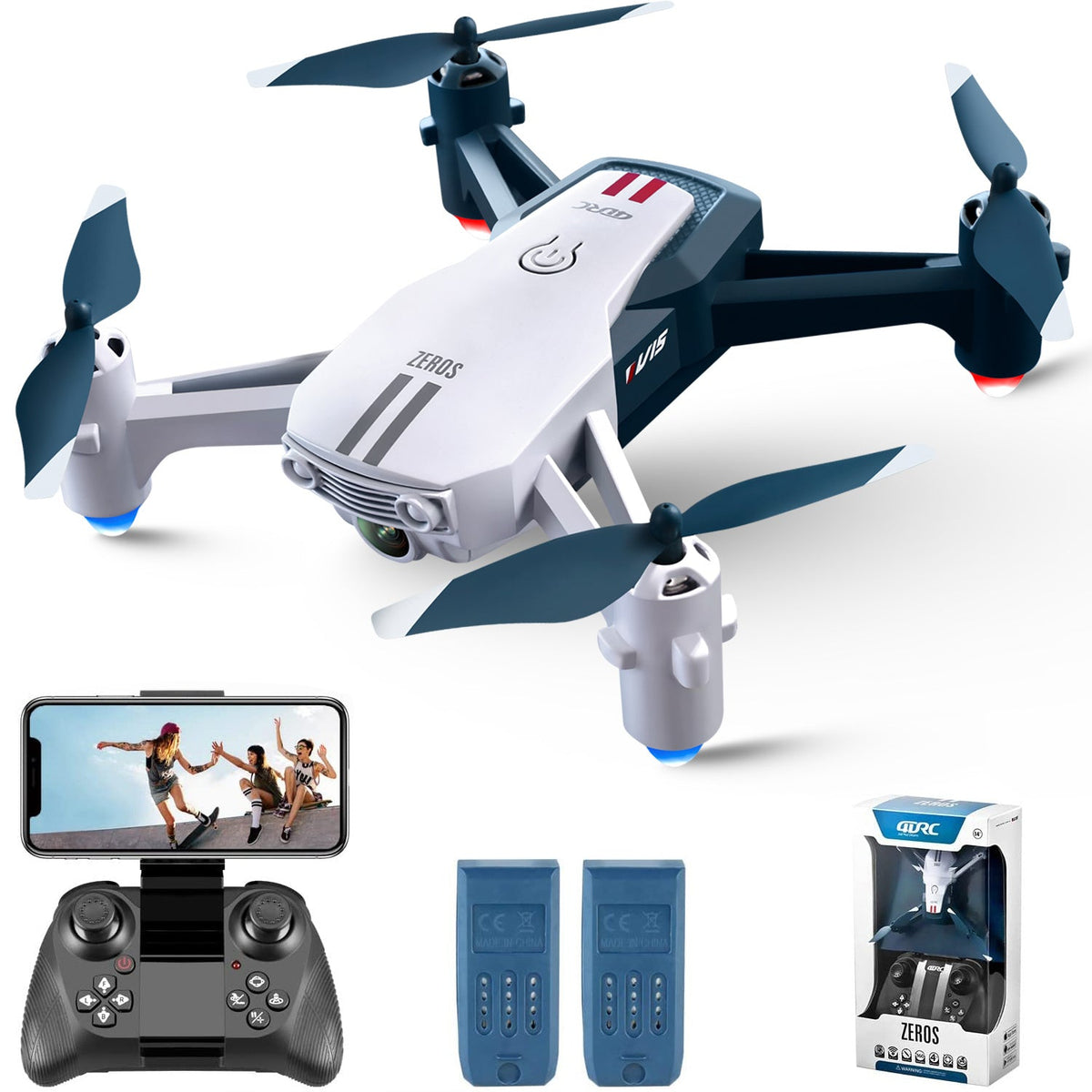 HKM-071443 Foldable 4DRC V15 RC Drone with 6K Dual Camera, Ideal for Beginners, 2 Batteries Included, Real-Time FPV Video