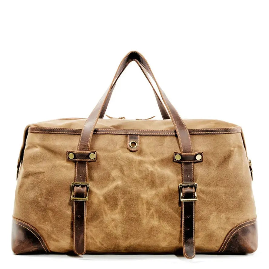 HKM-071507 Waterproof Waxed Canvas Duffle Bag with Leather Accents for Men - 52cm x 22cm x 30cm