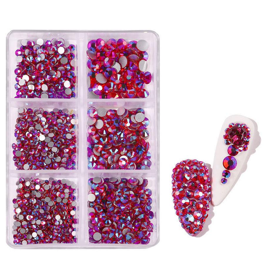 HKM-071571 Porcelain White 6-Compartment Rhinestone Nail Sticker Set