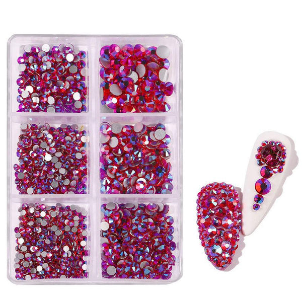 HKM-071571 Porcelain White 6-Compartment Rhinestone Nail Sticker Set