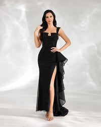 HKM-071635 Elegant Black Evening Gown for Formal Occasions and Special Events