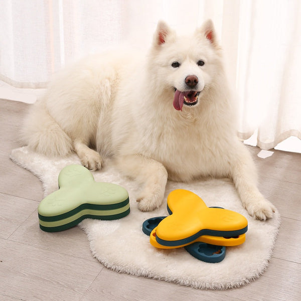 HKM-0716989 Interactive Whirlwind Slow Feeder Dog Educational Toy in Yellow and Blue