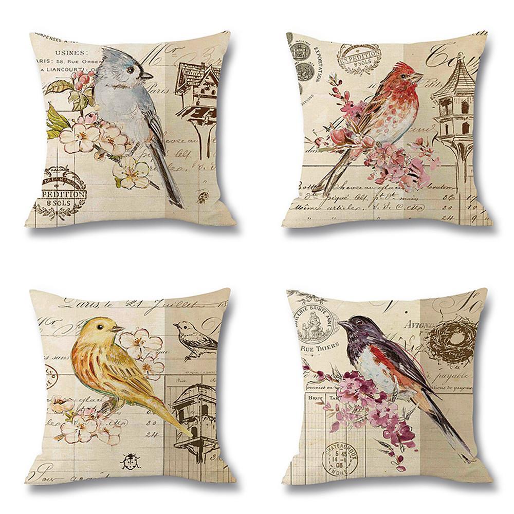 HKM-071763 Linen Throw Pillow Cover - 45x45cm Decorative Cushion Case