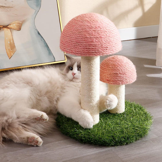 HKM-071763 Mushroom Cat Scratching Post with Natural Sisal and Sturdy Base for Small Cats