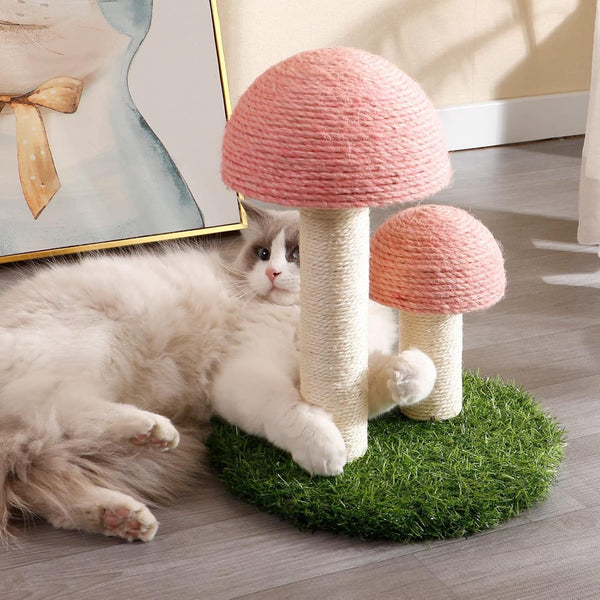 HKM-071763 Mushroom Cat Scratching Post with Natural Sisal and Sturdy Base for Small Cats