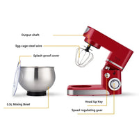 HKM-071827 1000W Electric Stand Food Mixer with 5.5L Stainless Steel Bowl and 6-Speed Settings for Commercial and Household Use