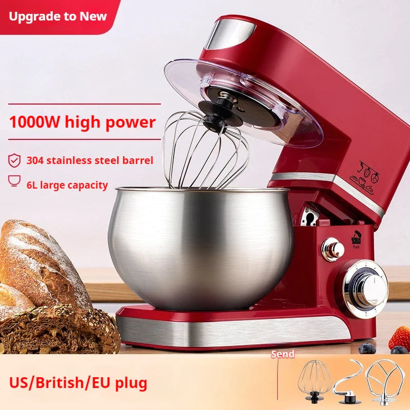 HKM-071827 1000W Electric Stand Food Mixer with 5.5L Stainless Steel Bowl and 6-Speed Settings for Commercial and Household Use