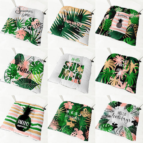 HKM-071891 Geometric Floral Chair Cushion in Green Leaves Pattern - Polyester, 40x40 cm