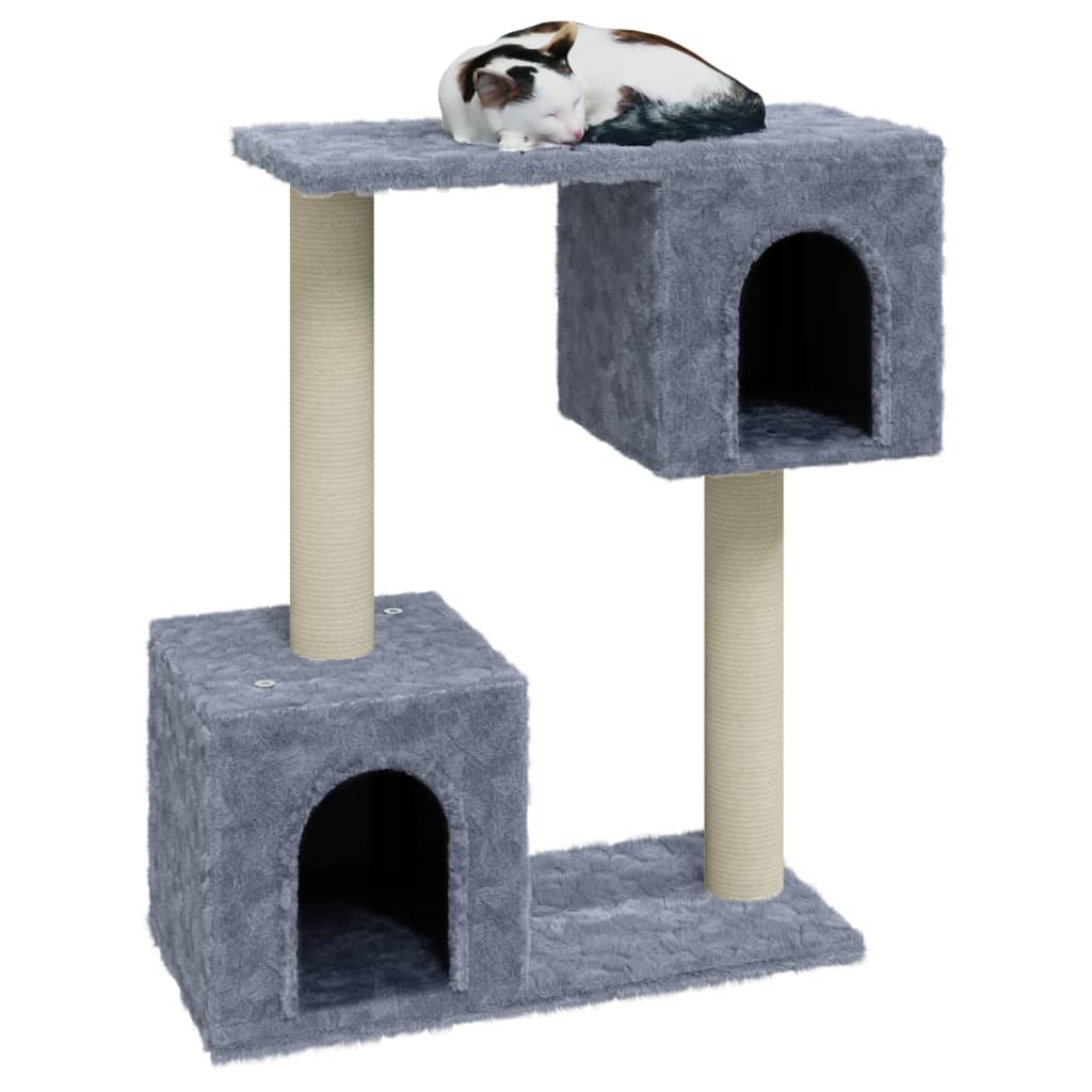 HKM-0719421 Cat Tree with Scratching Posts and Hideaway House - Light Gray, 60 cm Tall