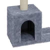 HKM-0719421 Cat Tree with Scratching Posts and Hideaway House - Light Gray, 60 cm Tall
