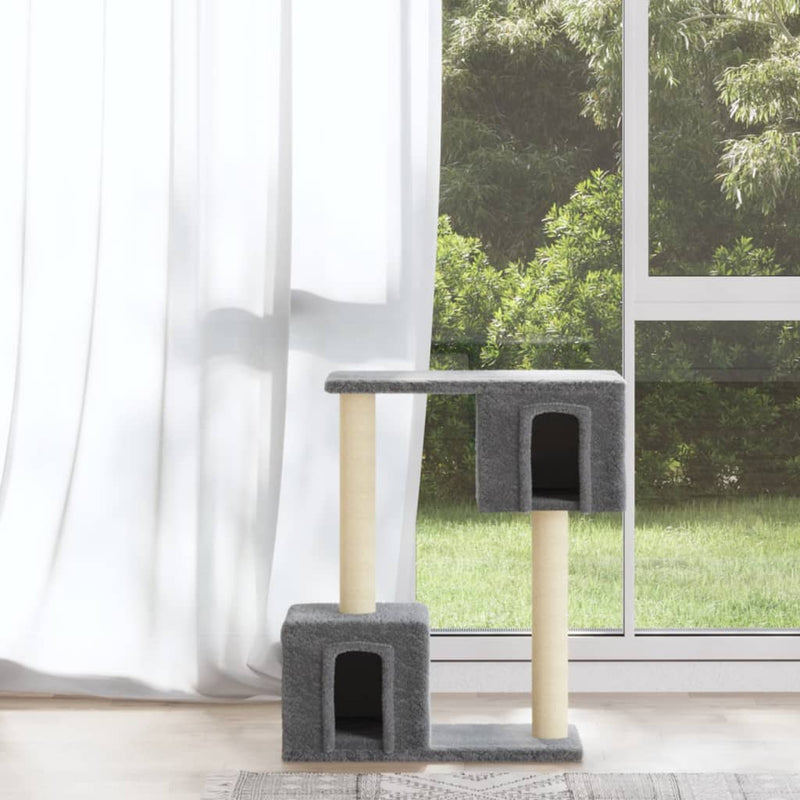 HKM-0719421 Cat Tree with Scratching Posts and Hideaway House - Light Gray, 60 cm Tall